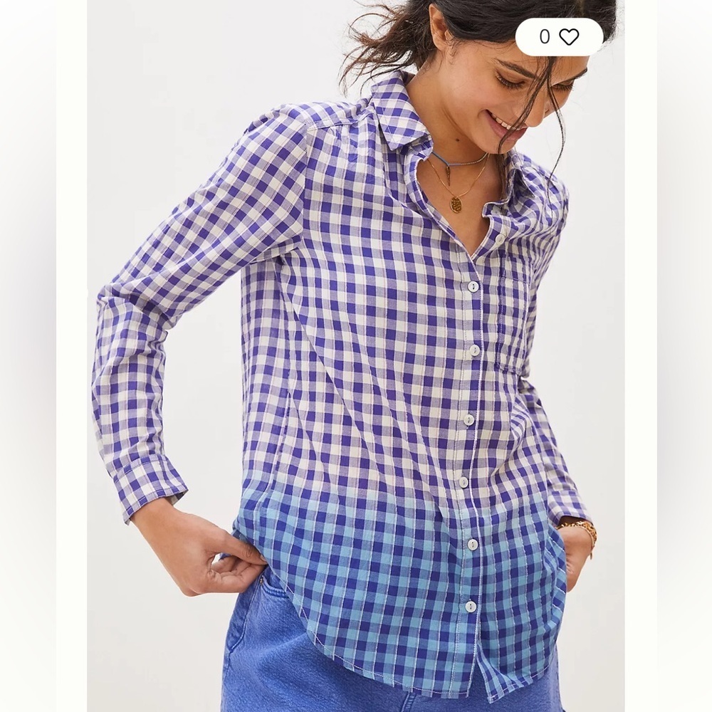 NWOT Anthropologie pilcro checkered ombre button down shirt purple blue cotton M